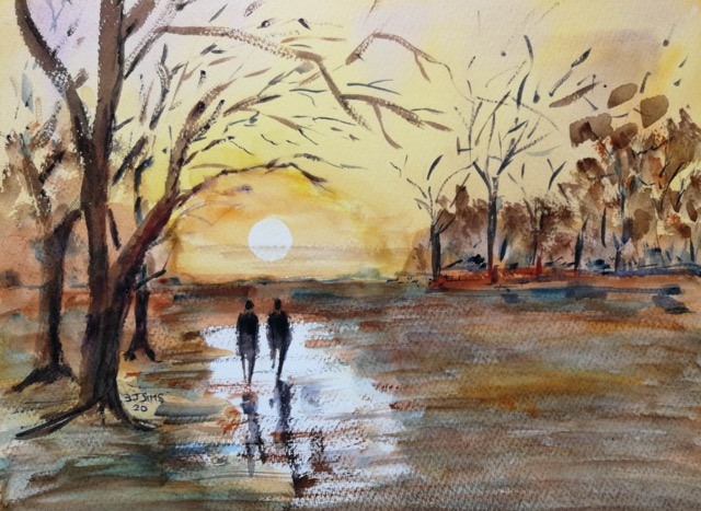Autumn walk in morning